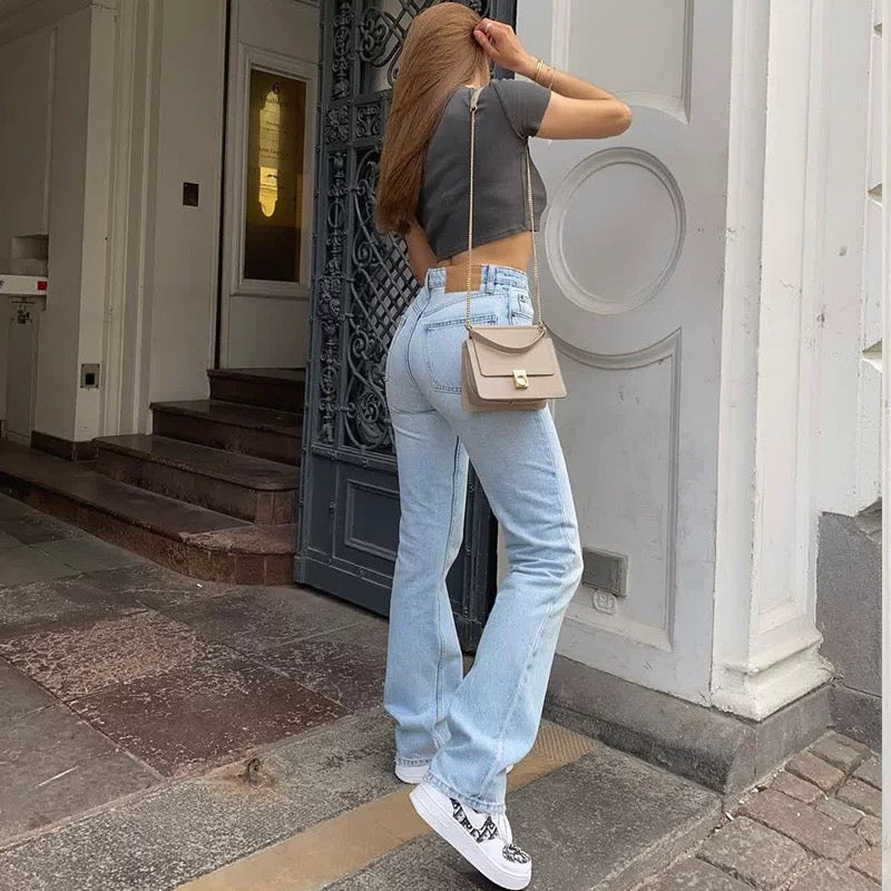 High Waisted Straight Jeans Damen